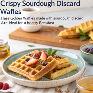 Crispy sourdough discard waffles served for breakfast