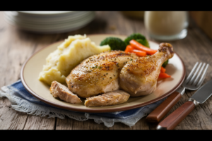 Galena chicken served with mashed potatoes and vegetables