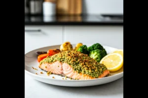 Air-fried salmon fillets with a golden herb crust