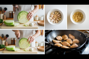 Step-by-step preparation of Hmong cabbage and chicken ingredients