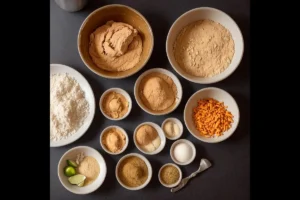 Ingredients for peanut butter chicken on a kitchen counter.