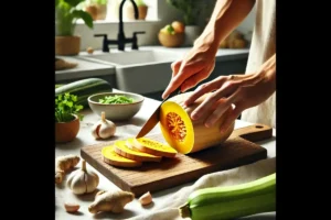 Preparing kabocha squash with fresh Chinese ingredients