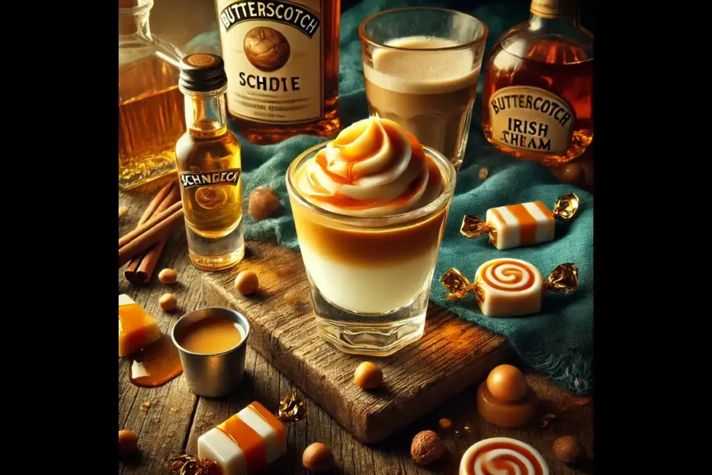 Buttery Nipple Shot with layered cream and butterscotch schnapps