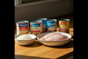 Ingredients for Forgotten Chicken Recipe on a kitchen counter