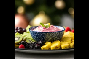 Fruit platter with raspberry lemon dip as the centerpiece