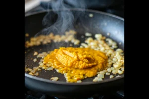 Aji Amarillo sauce preparation in a skillet