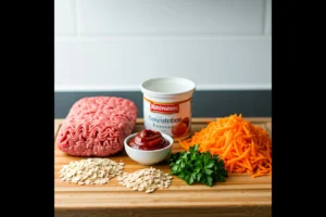 Ingredients for kidney-friendly meatloaf with ground beef.