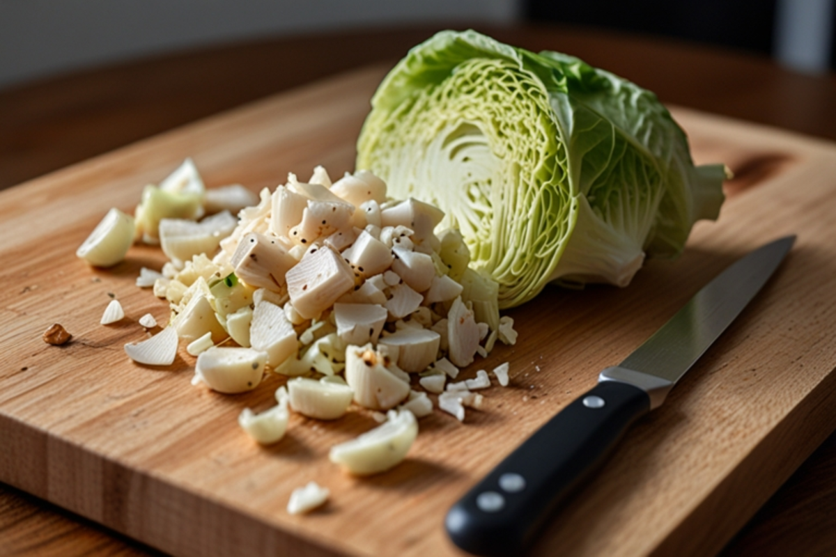 Fresh ingredients for Hmong cabbage and chicken preparation