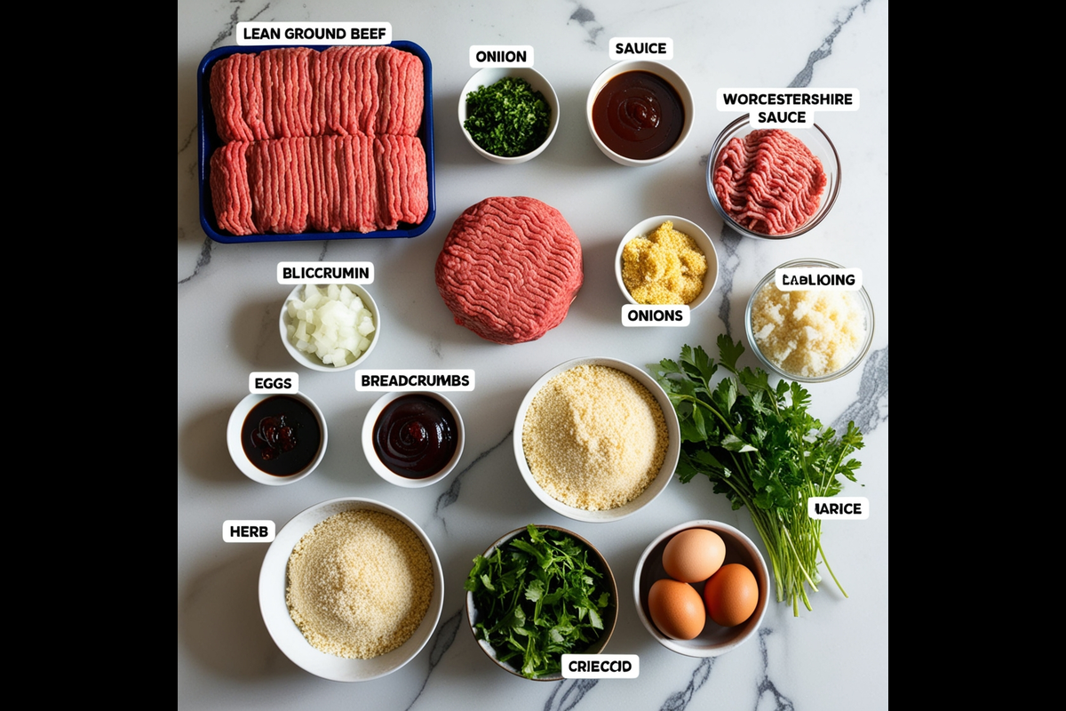 Essential ingredients for juicy lean beef patties preparation