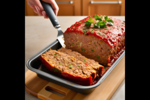 Sliced kidney-friendly meatloaf fresh from the oven.