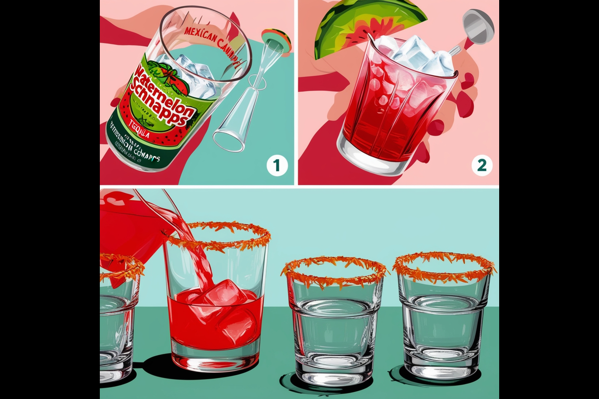 Preparing a Mexican Candy Shot with Tequila and Schnapps