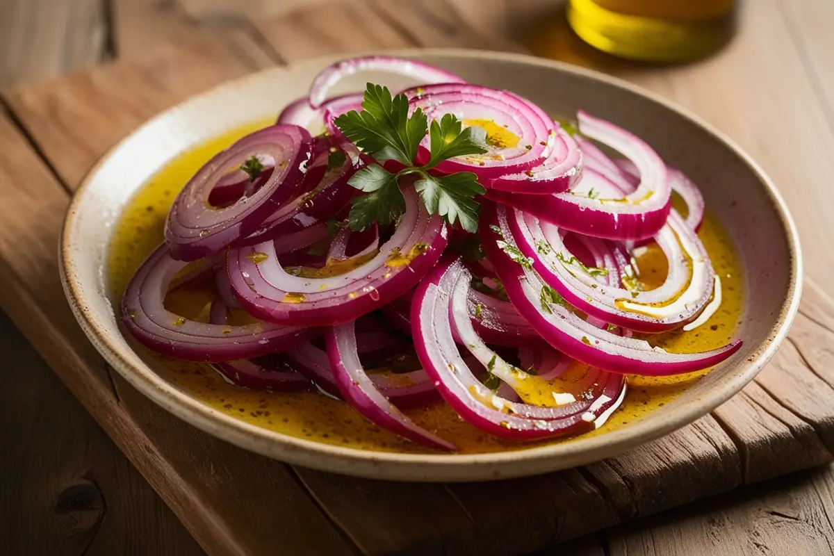 Fresh cebolla ensalada with onions, dressing, and herbs