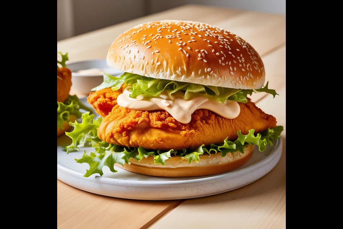 Golden-crispy chicken sandwich with fresh toppings