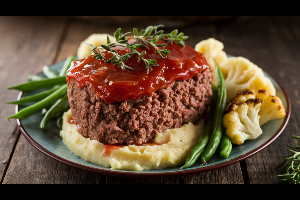 Kidney-friendly meatloaf with ground beef, topped with tomato glaze