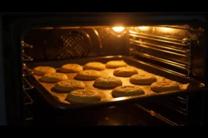 Crookies baking in the oven to golden perfection.