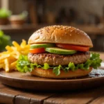 Freshly Prepared Healthy Burger with Whole-Grain Bun