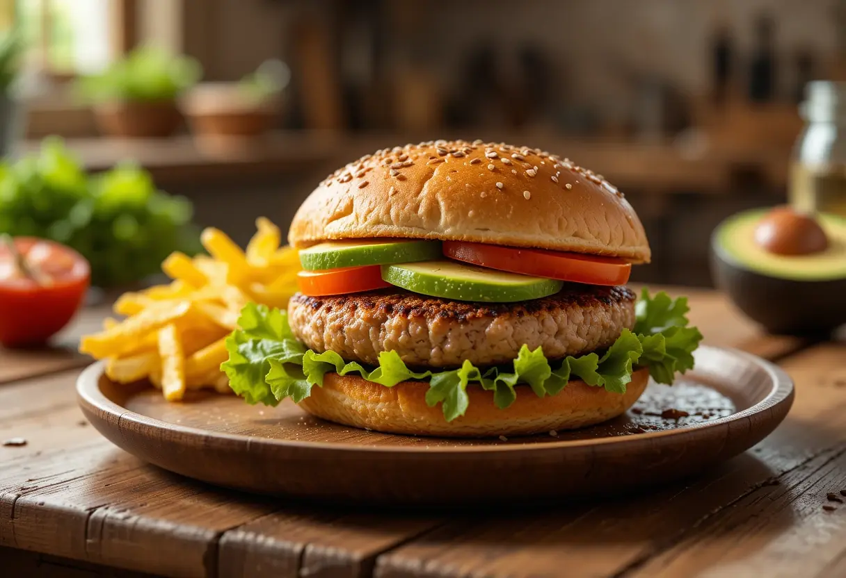 Freshly Prepared Healthy Burger with Whole-Grain Bun